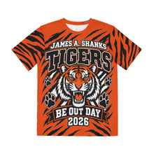 Load image into Gallery viewer, Tigers All-Over Print Tee — "Be Out Day 2026" James A. Shanks / DJ Hut Class of 91