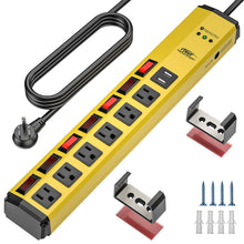 Load image into Gallery viewer, CRST 6 Outlets Individual Switches Mountable Metal Power Strip Surge Protector with Dural USB Ports 6FT Flat Plug Power Cord