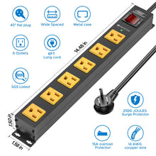 Load image into Gallery viewer, CRST 6 Outlets Wide Spaced Mountable Metal Power Strip Surge Protector, 6FT Flat Plug Power Cord, Mounting Kits Included
