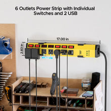 Load image into Gallery viewer, CRST 6 Outlets Individual Switches Mountable Metal Power Strip Surge Protector with Dural USB Ports 6FT Flat Plug Power Cord