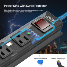 Load image into Gallery viewer, CRST 6 Outlets Wide Spaced Mountable Metal Power Strip Surge Protector, 6FT Flat Plug Power Cord, Mounting Kits Included