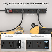 Load image into Gallery viewer, CRST 6 Outlets Wide Spaced Mountable Metal Power Strip Surge Protector, 6FT Flat Plug Power Cord, Mounting Kits Included