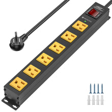 Load image into Gallery viewer, CRST 6 Outlets Wide Spaced Mountable Metal Power Strip Surge Protector, 6FT Flat Plug Power Cord, Mounting Kits Included