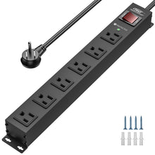 Load image into Gallery viewer, CRST 6 Outlets Wide Spaced Mountable Metal Power Strip Surge Protector, 6FT Flat Plug Power Cord, Mounting Kits Included