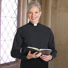 Load image into Gallery viewer, Women's Long Sleeve Tab Collar Clergy Shirt - Black