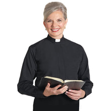 Load image into Gallery viewer, Women's Long Sleeve Tab Collar Clergy Shirt - Black