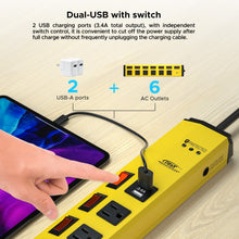 Load image into Gallery viewer, CRST 6 Outlets Individual Switches Mountable Metal Power Strip Surge Protector with Dural USB Ports 6FT Flat Plug Power Cord