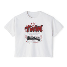 Load image into Gallery viewer, Twin Sisters Graphic Tee — 'TWIN' Crown Streetwear Boxy Top
