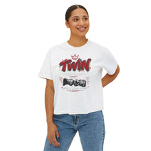 Load image into Gallery viewer, Twin Sisters Graphic Tee — 'TWIN' Crown Streetwear Boxy Top

