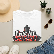 Load image into Gallery viewer, Love All Trust Few T‑Shirt — Gothic Cross Graphic Tee
