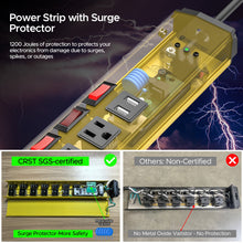 Load image into Gallery viewer, CRST 6 Outlets Individual Switches Mountable Metal Power Strip Surge Protector with Dural USB Ports 6FT Flat Plug Power Cord
