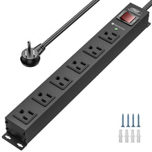 Load image into Gallery viewer, CRST 6 Outlets Wide Spaced Mountable Metal Power Strip Surge Protector, 6FT Flat Plug Power Cord, Mounting Kits Included
