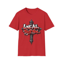 Load image into Gallery viewer, Love All Trust Few T‑Shirt — Gothic Cross Graphic Tee
