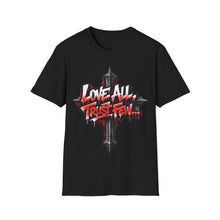 Load image into Gallery viewer, Love All Trust Few T‑Shirt — Gothic Cross Graphic Tee
