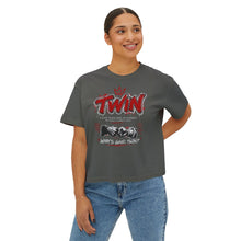 Load image into Gallery viewer, Twin Sisters Graphic Tee — 'TWIN' Crown Streetwear Boxy Top

