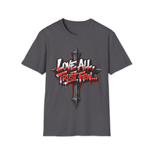 Load image into Gallery viewer, Love All Trust Few T‑Shirt — Gothic Cross Graphic Tee
