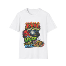 Load image into Gallery viewer, Graphic Tee — "Evil Never Sleeps" Horror Comedy T-Shirt
