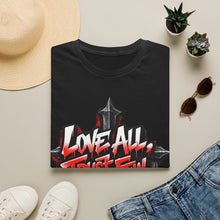 Load image into Gallery viewer, Love All Trust Few T‑Shirt — Gothic Cross Graphic Tee
