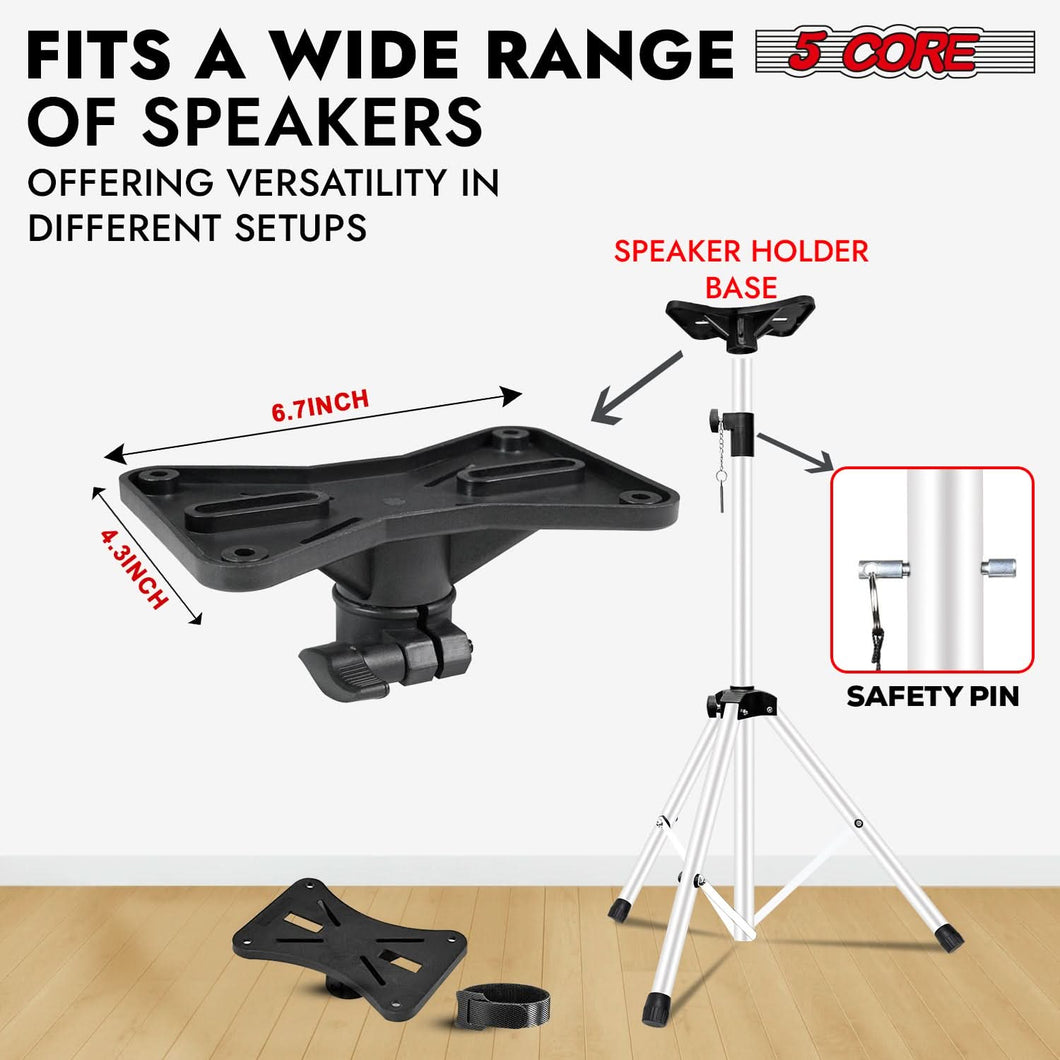 5Core Speaker Stand Tripod Tall Adjustable 72 Inch DJ Pole Mount Studio Monitor Stands WHITE 2 PK