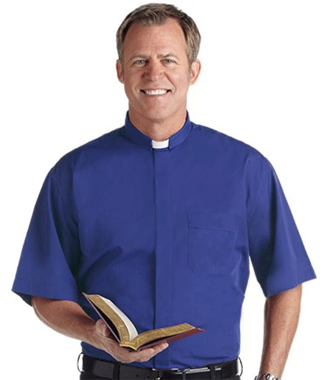 Men's Banded Collar Clergy Shirt In Blue