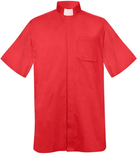 Men's Banded Collar Clergy Shirt In Red